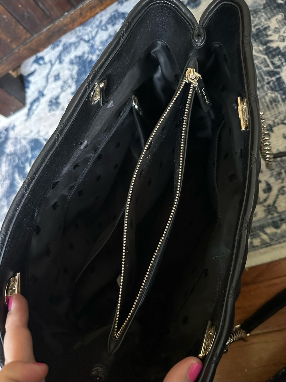 kate spade Black Quilted Leather Shoulder bag with Gold Chain Handles - Picture 4 of 5